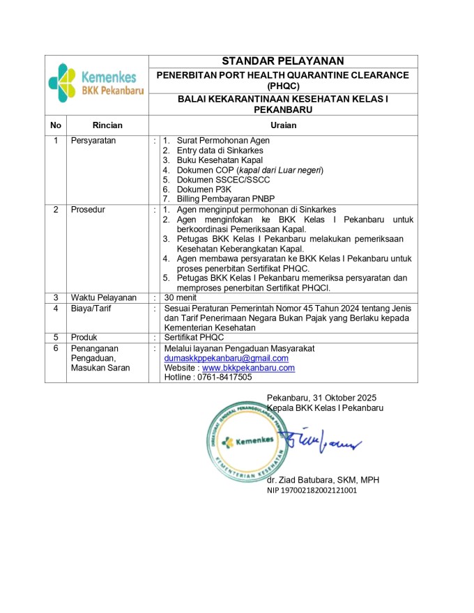 Penerbitan Port Health Quarantine Clearance