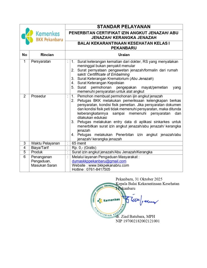 Penerbitan sertifikat Izin Angkut Jenazah