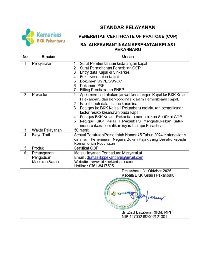 Certificate Of Pratique (COP)