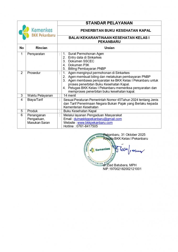 Penerbitan Buku Kesehatan Kapal