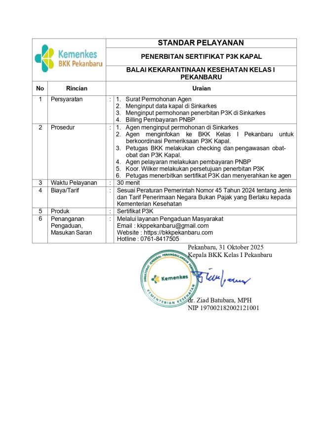 Penerbitan Sertifikat P3K Kapal