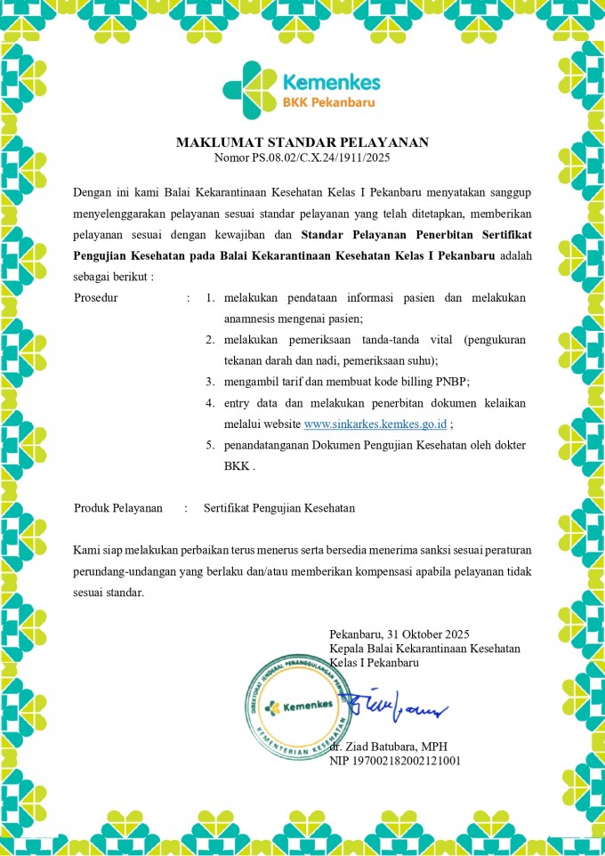 Pelayanan Penerbitan Sertifikat Pengujian Kesehatan