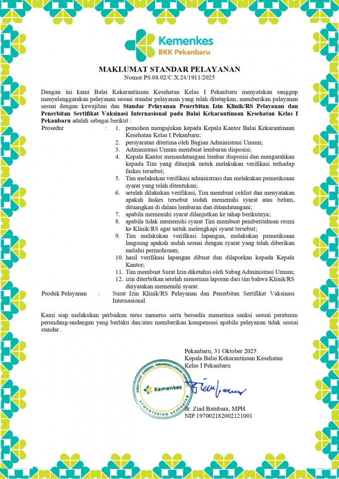 Surat Izin Klinik RS Pelayanan dan Penerbitan Sertifikat Vaksinasi Internasional