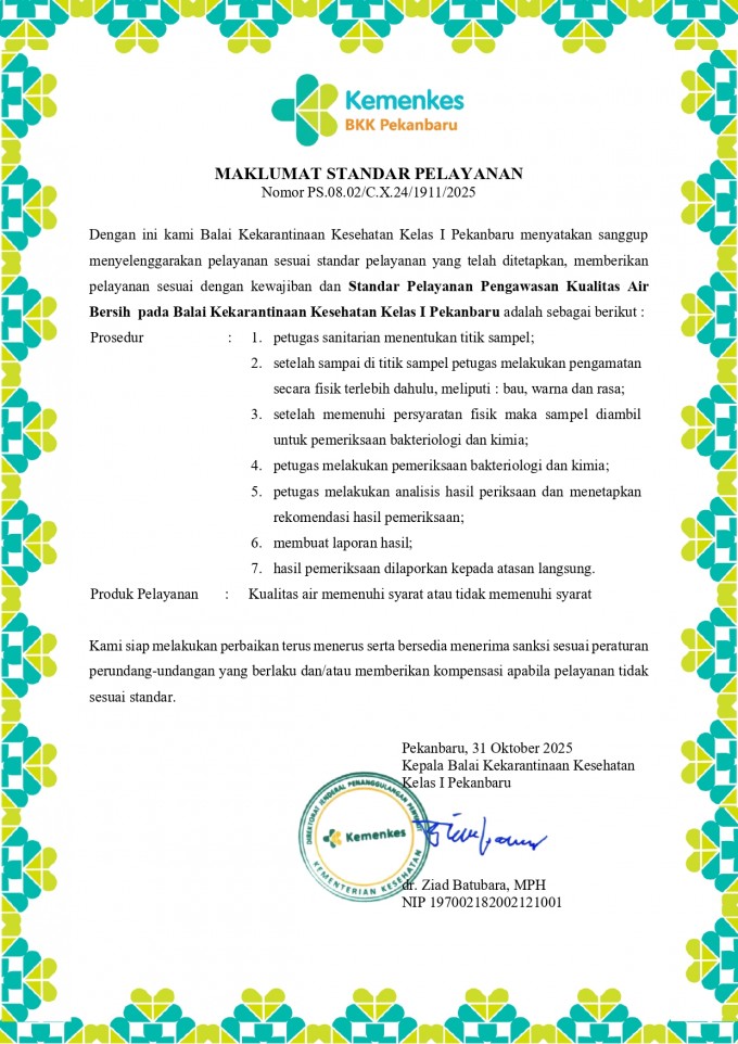 Maklumat Pengawasan Kualitas Air Bersih